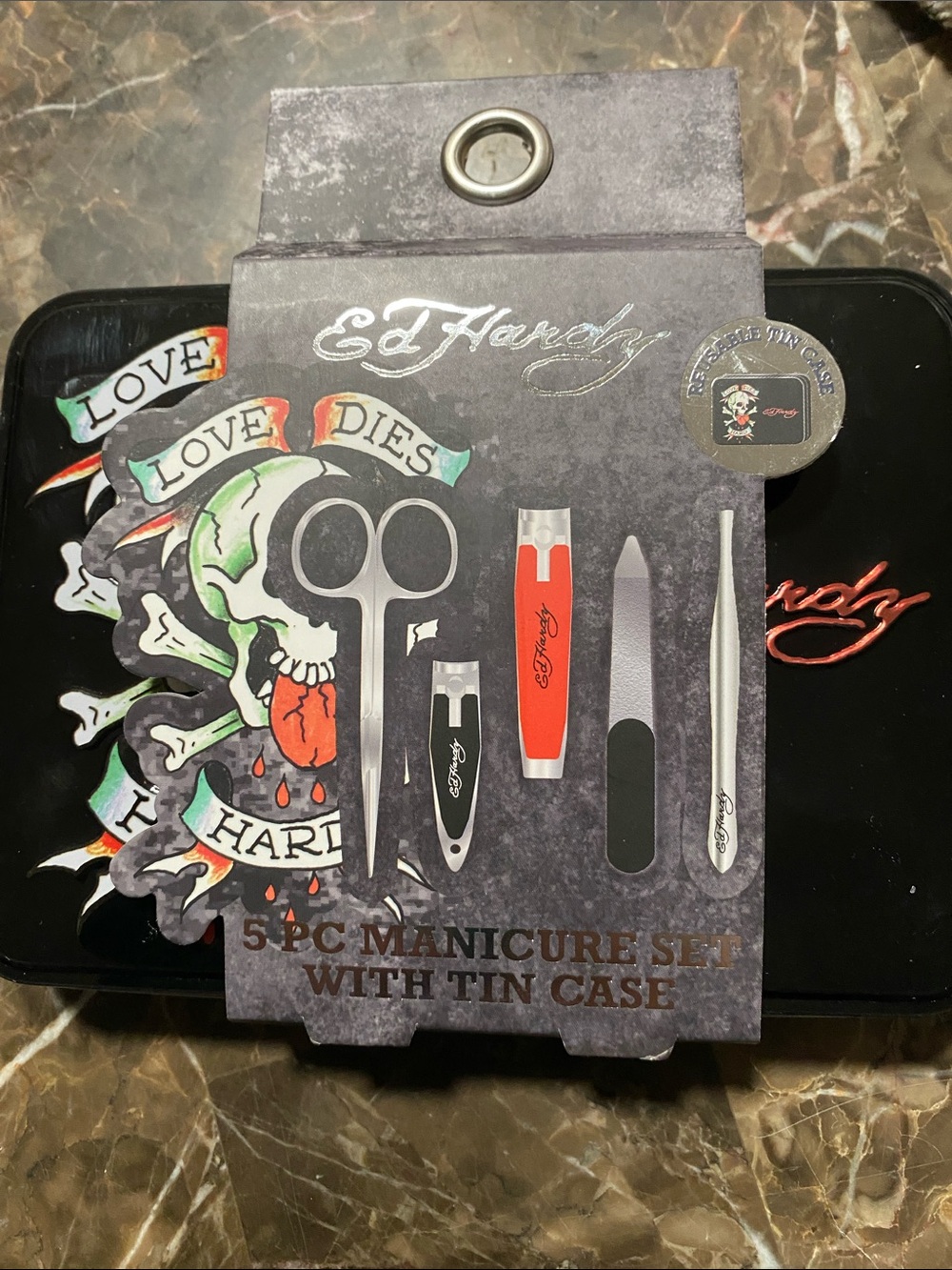 Ed Hardy Men’s 5-Piece Manicure Set in Black and Red